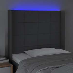 Čelo postele s LED tmavě šedé 93 x 16 x 118/128 cm textil - obrázek 4