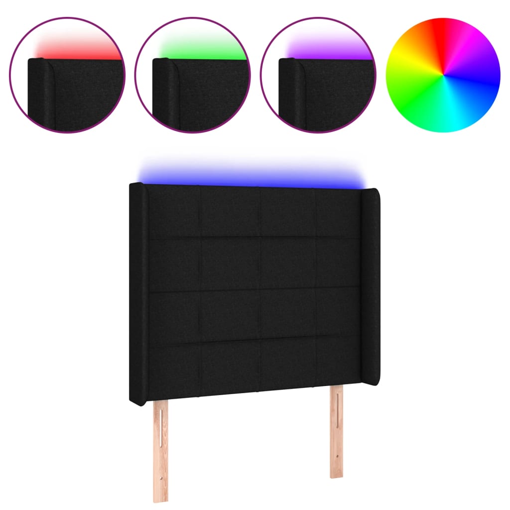 vidaXL Čelo postele s LED černé 93 x 16 x 118/128 cm textil