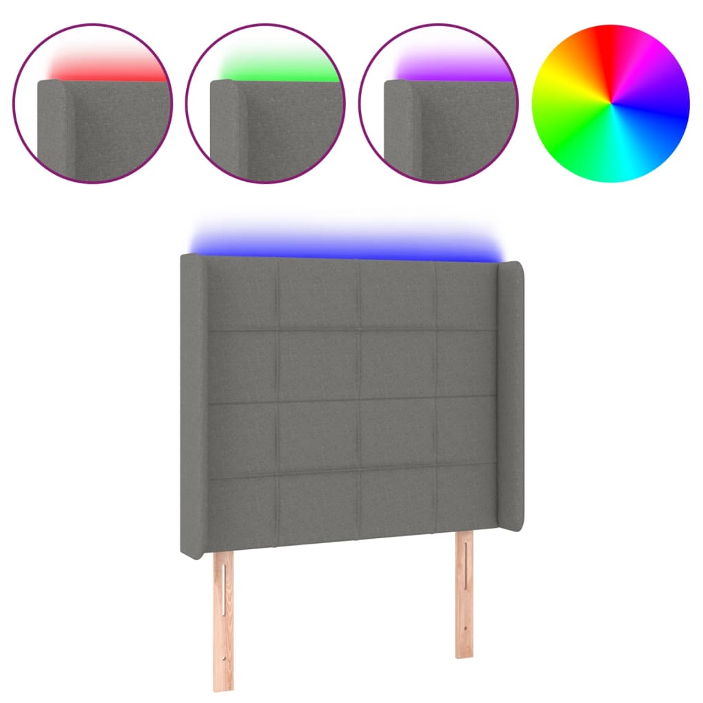 vidaXL Čelo postele s LED tmavě šedé 103 x 16 x 118/128 cm textil