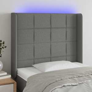 Čelo postele s LED tmavě šedé 103 x 16 x 118/128 cm textil - obrázek 1