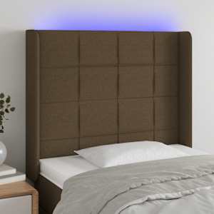 Čelo postele s LED tmavě hnědé 103 x 16 x 118/128 cm textil - obrázek 1