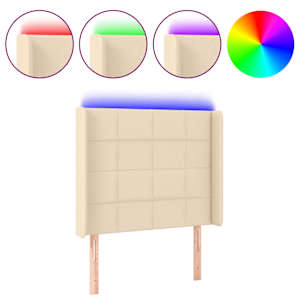 Čelo postele s LED krémové 103 x 16 x 118/128 cm textil - obrázek 2
