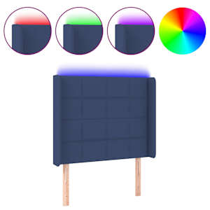 Čelo postele s LED modré 103 x 16 x 118/128 cm textil - obrázek 2