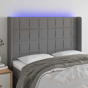 Čelo postele s LED tmavě šedé 147 x 16 x 118/128 cm textil - obrázek 1