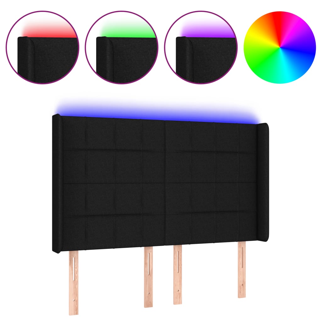 vidaXL Čelo postele s LED černé 147 x 16 x 118/128 cm textil