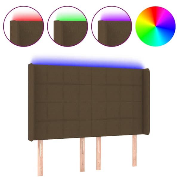 vidaXL LED-voodipeats, tumepruun, 147x16x118/128 cm, kangas