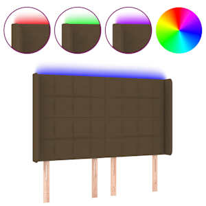 Čelo postele s LED tmavě hnědé 147 x 16 x 118/128 cm textil - obrázek 2