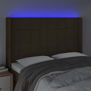 Čelo postele s LED tmavě hnědé 147 x 16 x 118/128 cm textil - obrázek 4