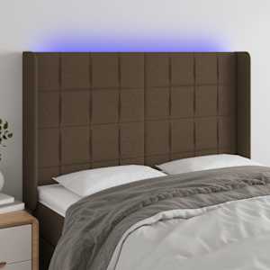 Čelo postele s LED tmavě hnědé 147 x 16 x 118/128 cm textil - obrázek 1