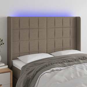 Čelo postele s LED taupe 147 x 16 x 118/128 cm textil - obrázek 1