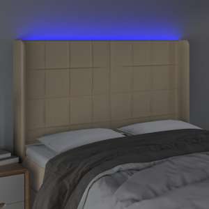 Čelo postele s LED krémové 147 x 16 x 118/128 cm textil - obrázek 4