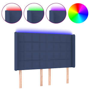 Čelo postele s LED modré 147 x 16 x 118/128 cm textil - obrázek 2