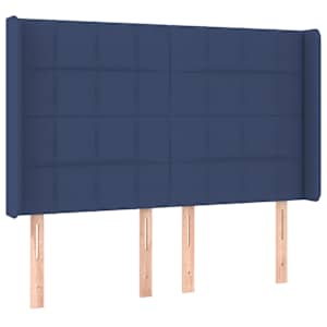 Čelo postele s LED modré 147 x 16 x 118/128 cm textil - obrázek 3