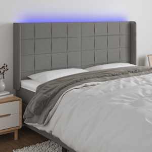 Čelo postele s LED tmavě šedé 163 x 16 x 118/128 cm textil - obrázek 1