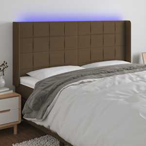 Čelo postele s LED tmavě hnědé 163 x 16 x 118/128 cm textil - obrázek 1