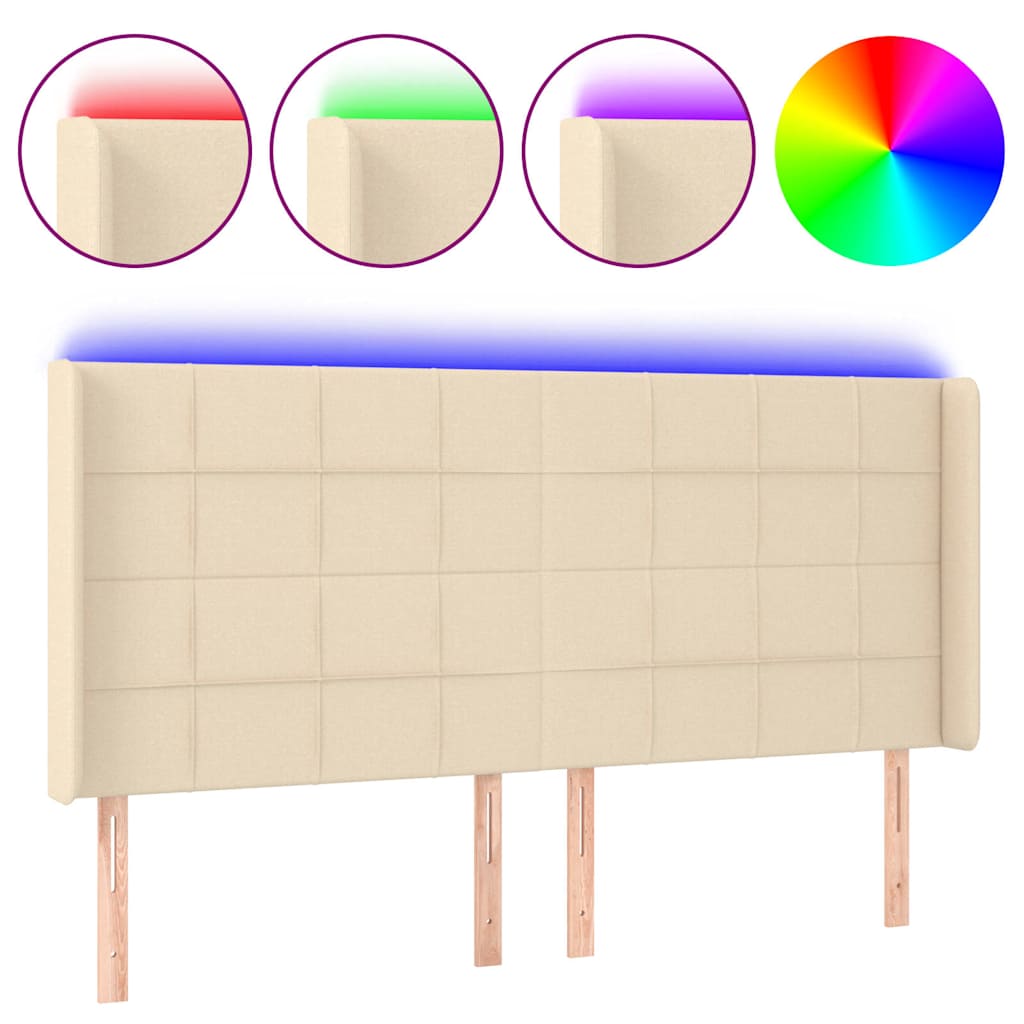 vidaXL Hoofdbord LED 163x16x118/128 cm stof crèmekleurig, foto 3