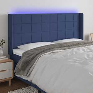 Čelo postele s LED modré 163 x 16 x 118/128 cm textil - obrázek 1