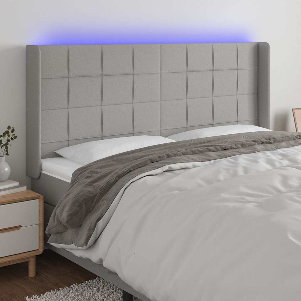 Sengegavl Med LED-lys Stof - Lysegrå / 183 X 16 x 118/128 cm