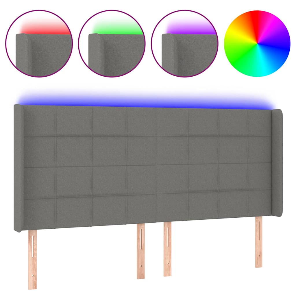 vidaXL Hoofdbord LED 183x16x118/128 cm stof donkergrijs grijs, foto 3