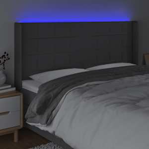 Čelo postele s LED tmavě šedé 183 x 16 x 118/128 cm textil - obrázek 4