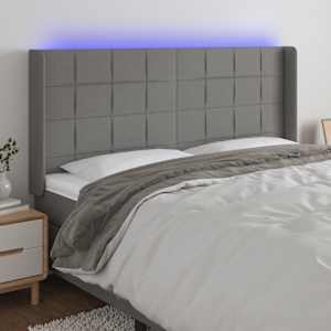 Čelo postele s LED tmavě šedé 183 x 16 x 118/128 cm textil - obrázek 1