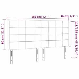 Čelo postele s LED tmavě hnědé 183 x 16 x 118/128 cm textil - obrázek 6