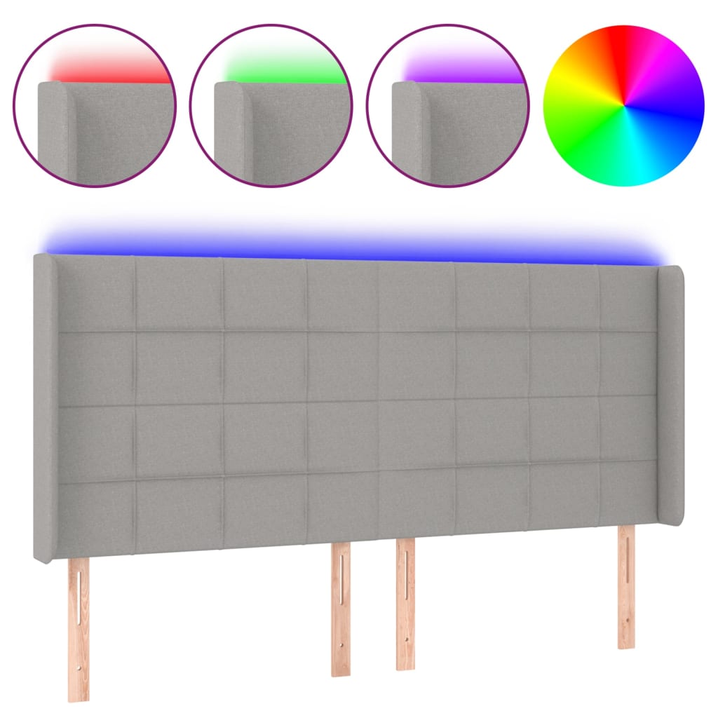 vidaXL Čelo postele s LED světle šedé 203x16x118/128 cm textil