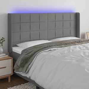 Čelo postele s LED tmavě šedé 203 x 16 x 118/128 cm textil - obrázek 1