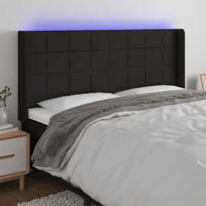 Čelo postele s LED černé 203 x 16 x 118/128 cm textil - obrázek 1