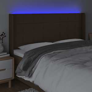 Čelo postele s LED tmavě hnědé 203 x 16 x 118/128 cm textil - obrázek 4