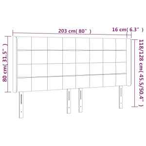 Čelo postele s LED tmavě hnědé 203 x 16 x 118/128 cm textil - obrázek 6