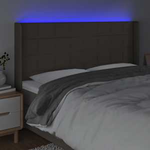 Čelo postele s LED taupe 203 x 16 x 118/128 cm textil - obrázek 4
