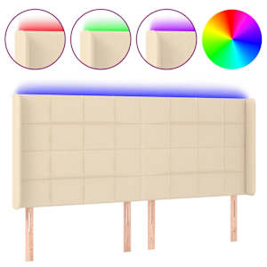 Čelo postele s LED krémové 203 x 16 x 118/128 cm textil - obrázek 2