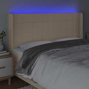 Čelo postele s LED krémové 203 x 16 x 118/128 cm textil - obrázek 4