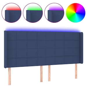 Čelo postele s LED modré 203 x 16 x 118/128 cm textil - obrázek 2