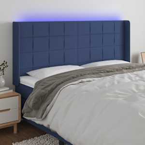 Čelo postele s LED modré 203 x 16 x 118/128 cm textil - obrázek 1