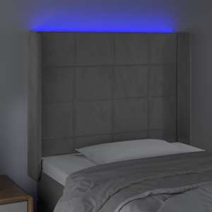 Čelo postele s LED světle šedé 83 x 16 x 118/128 cm samet - obrázek 4