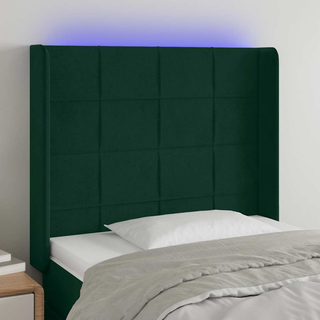vidaXL Tăblie de pat cu LED, verde închis, 83x16x118/128 cm, catifea