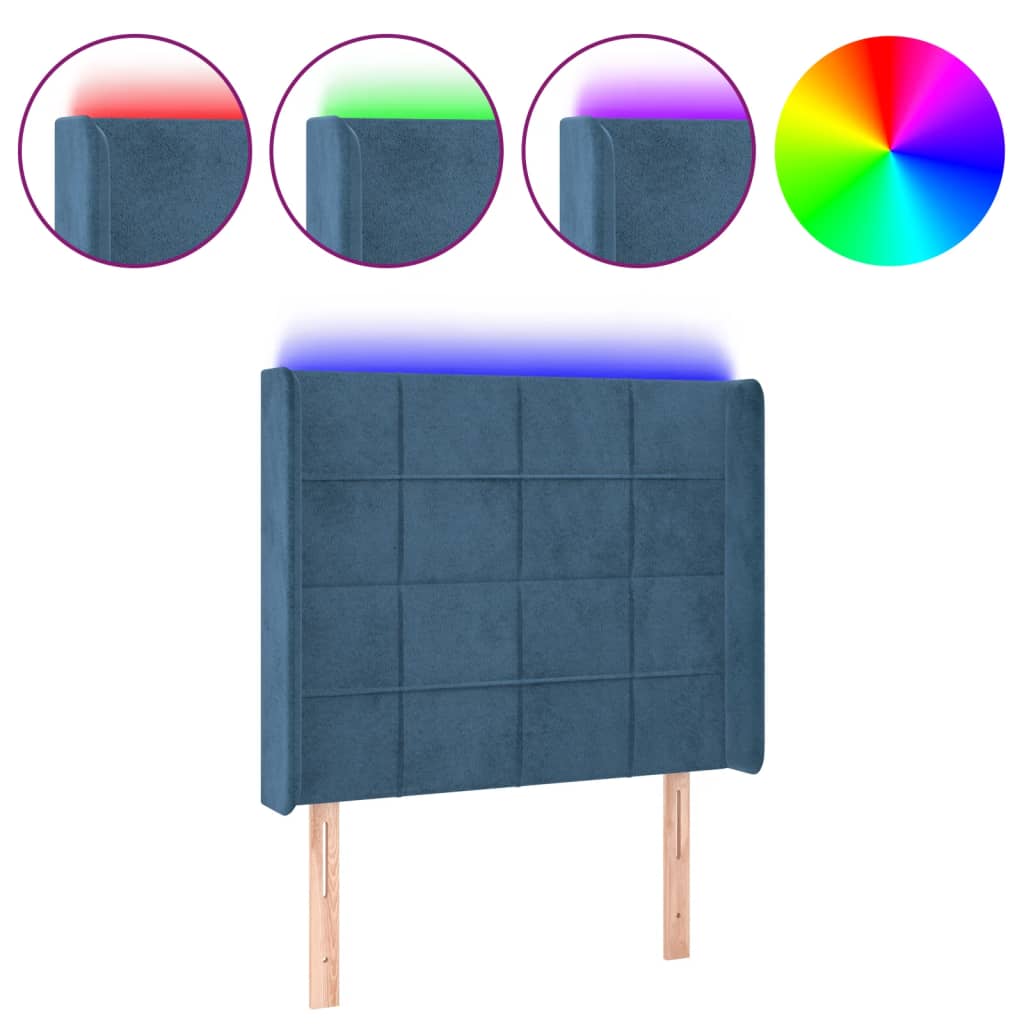 vidaXL Čelo postele s LED tmavě modré 83 x 16 x 118/128 cm samet