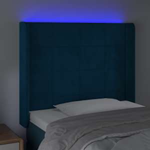 Čelo postele s LED tmavě modré 83 x 16 x 118/128 cm samet - obrázek 4