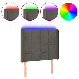 Čelo postele s LED tmavě šedé 93 x 16 x 118/128 cm samet - obrázek 2