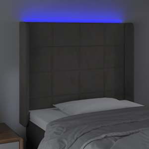 Čelo postele s LED tmavě šedé 93 x 16 x 118/128 cm samet - obrázek 4