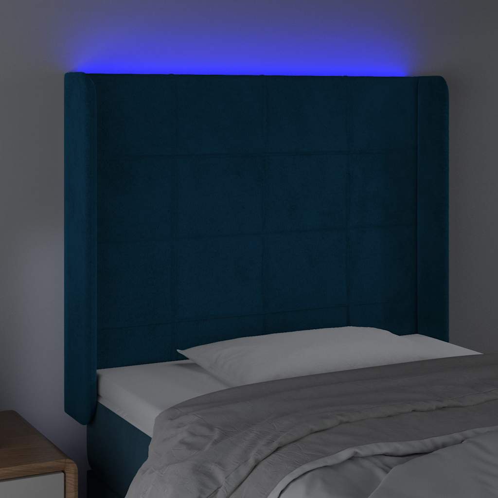 vidaXL Hoofdbord LED 93x16x118/128 cm fluweel donkerblauw blauw, foto 2