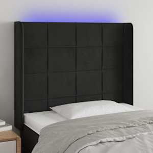 Čelo postele s LED černé 103 x 16 x 118/128 cm samet - obrázek 1