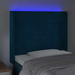 Čelo postele s LED tmavě modré 103 x 16 x 118/128 cm textil - obrázek 4