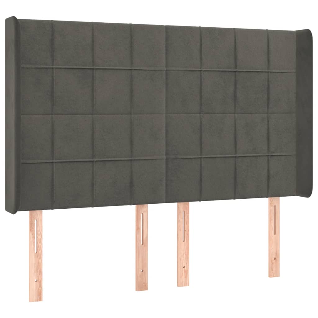 vidaXL Hoofdbord LED 147x16x118/128 cm fluweel donkergrijs afbeelding