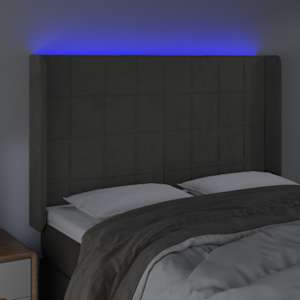 Čelo postele s LED tmavě šedé 147 x 16 x 118/128 cm samet - obrázek 4