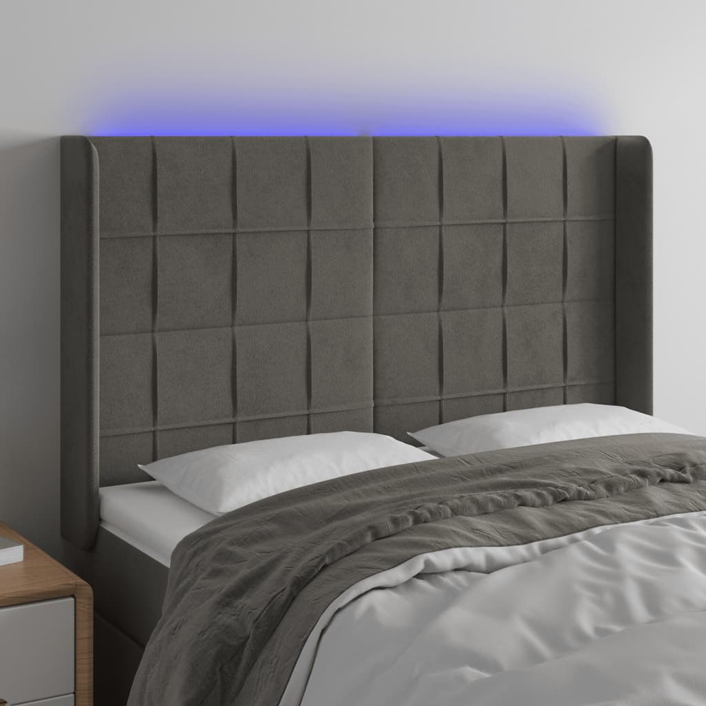 Thumbnail - vidaXL LED Kopfteil Dunkelgrau 147x16x118/128 cm Samt