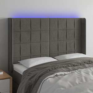 Čelo postele s LED tmavě šedé 147 x 16 x 118/128 cm samet - obrázek 1