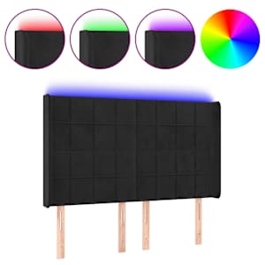 Čelo postele s LED černé 147 x 16 x 118/128 cm samet - obrázek 2